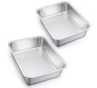 Homikit Lot de 2 plats à gratin rectangulaires en acier inoxydable - 32,5 x 25,5 x 8 cm - Parfait pour lasagnes, marguerites et brownie - Résistant à la chaleur et passe au lave-vaisselle