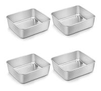 Homikit Lot de 4 Moule à Gâteau Carré en Acier Inoxydable, Petit Plat Four avec Dimensions Extérieures 16 x 16 x 4.8 cm, Idéal pour les Gâteaux, Brownies, Lasagnes, Résistants, Passe au Lave-Vaisselle