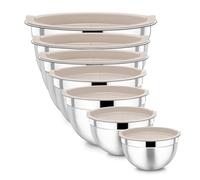Homikit Lot de 7 bols mélangeurs en acier inoxydable avec couvercle hermétique, empilables pour cuisine/pâtisserie/servir, passent au lave-vaisselle, 6,5/4,5/2,7/2,5/1,5/1,2/0,7 l, kaki