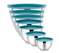 Homikit Lot de 7 saladiers à Salade en Acier Inoxydable avec Couvercle hermétique pour la Cuisson, la Cuisson, Le Service, empilables, 6,5, 4,5, 2,7, 2,5, 1,5, 1,2, 0,7 l, Bleu