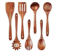 Homikit Lot de 7 ustensiles de cuisine en bois avec spatule, spatules en bois, cuillères en bois, résistantes à la chaleur, ustensiles de cuisine pour la santé