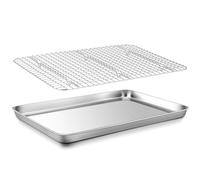 Homikit Plaque de cuisson avec grille de refroidissement, en acier inoxydable, grand moule à gâteau et grille de refroidissement pour pâtisserie, rôti, servir, 40 x 30 x 2,5 cm, facile à nettoyer et
