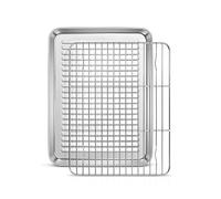 Homikit Plaque de cuisson avec grille de refroidissement, en acier inoxydable, petit moule de four et grille de refroidissement, 26.5 x 20.5 x 2.5 cm, poli brillant, passe au lave-vaisselle