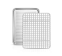 Homikit Plaque de cuisson avec grille de refroidissement, en acier inoxydable, petit moule de four et grille de refroidissement, 26.5 x 20.5 x 2.5 cm, poli brillant, passe au lave-vaisselle