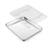 Homikit Plaque de cuisson avec grille de refroidissement, en acier inoxydable, petite, rectangulaire, plaque de four et grille de refroidissement pour la cuisson, le service, 26,5 x 20,5 x 2,5 cm,
