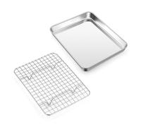 Homikit Plaque de cuisson avec grille de refroidissement, mini plaque de four, plaque à gâteau et grille à gâteau pour la cuisson, le service à rôtir, 23,6 x 17,8 x 2,5 cm, non toxique, passe au