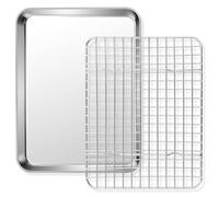 Homikit Plaque de cuisson rectangulaire avec grille de refroidissement, en acier inoxydable poli brillant, plaque de four et grille de refroidissement pour pâtisserie, servir, 31,5 x 24,6 x 2,5 cm,