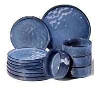 Homikit Service de table 12 pièces pour 4 personnes, service de table combiné avec assiettes plates, assiettes à dessert et bols à céréales, passe au micro-ondes et au lave-vaisselle, bleu noble
