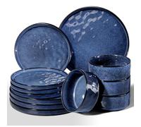 Homikit Service de table, service de table 12 pièces pour 4 personnes, service combiné avec assiettes à dîner, assiettes à dessert et bols à céréales, passe au micro-ondes et au lave-vaisselle, bleu