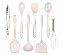 Homikit Ustensiles de Cuisine en Silicone, Set de 8 Ustensile de Cuisine Antiadhésifs, Complet Set de Accessoires Cuisine Comprend Spatule Louche Spaghetti Fouet, Lavable au Lave-Vaisselle, Kaki