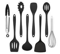 Homikit Ustensiles de Cuisine en Silicone, Set de 8 Ustensile de Cuisine Antiadhésifs, Complet Set de Accessoires Cuisine Comprend Spatule Louche Spaghetti Fouet, Lavable au Lave-Vaisselle, Noir
