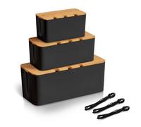 HOMIKLSA 3 Boîtes de Rangement pour Câbles avec Couvercle Bambou - Organisation Professionnelle pour Bureau, Télévision et Maison (Noir)