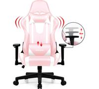 Homimaster Chaise Gaming Ergonomique de Bureau avec Coussin Lombaire Réglable, Appui-tête et Accoudoirs, Rembourrée avec Fonction Bascule, Capacité de Charge de 150 kg, Rose