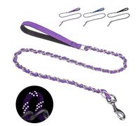 HOMIMP Laisse Robuste Anti-Mastication pour Chien de Taille Moyenne et Grande - Laisse de Dressage en métal avec poignée rembourrée Douce, Corde Solide pour Promenade Nocturne, 1,2 m - Violet