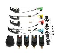 Hominas Kit d'alarme de pêche numérique sans fil avec 1 plus 4 alarmes avec 4 échangistes de pêche à la carpe, échangistes lumineux à LED et boîte à fermeture éclair