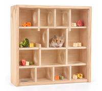 Hominas Tunnel pour hamster en bois avec couvercle, cachette interactive, jouet d'exploration pour petits animaux de compagnie, hamster, gerbille, souris, bois de pin et 24,9 x 24 cm