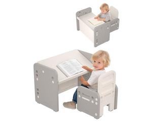 Hominewti Table Enfant avec Chaise, Ensemble Table et Chaises pour Enfants Réglables en Hauteur, Bureau Convertible, Multifonctions pour Lire, Écrire, Dessiner et Manger, Gris