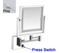 Homirrors-Miroir De Maquillage En Or Rose",8 Pouces,Grossissement 3x,Led,Extension De Bras,Carré,"Lumière Led - Type Chrome-Plug-Press