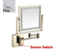 Homirrors-Miroir De Maquillage En Or Rose",8 Pouces,Grossissement 3x,Led,Extension De Bras,Carré,"Lumière Led - Type Gold-Plug-Sensor