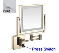 Homirrors-Miroir De Maquillage En Or Rose",8 Pouces,Grossissement 3x,Led,Extension De Bras,Carré,"Lumière Led - Type Gold--Plug-Press