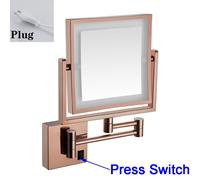 Homirrors-Miroir De Maquillage En Or Rose",8 Pouces,Grossissement 3x,Led,Extension De Bras,Carré,"Lumière Led - Type Rose Gold-Plug-Press