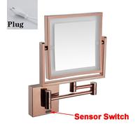 Homirrors-Miroir De Maquillage En Or Rose",8 Pouces,Grossissement 3x,Led,Extension De Bras,Carré,"Lumière Led - Type Rose Gold-Plug-Senso