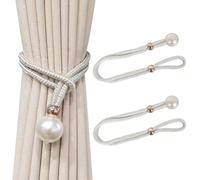 Homirty 2 Pièces Embrasses à Rideaux, Embrasses de Fenêtre sans Poinçon, Embrases pour Voilages Perles, Attaches Elégantes pour Rideaux, Embrasses pour Rideaux de Salon, Pinces à Rideaux, Blanc