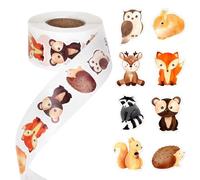 Homirty 500 Pièces Rouleau d'Autocollants Animaux Terrestres 8 Modèles, Autocollant Animaux en Rouleau, Gommettes Adhésif Stickers, Autocollants de Récompense Animal, 2.5cm
