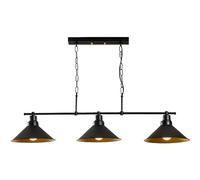 HOMiTiS Vente-unique - Lustre industriel en métal - 3 abat-jours - L. 108 x H. 55 cm - Noir - SIVANI