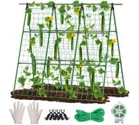 Homiton Treillis de concombre pour plate-bande surélevée, 121,9 x 121,9 cm, treillis en métal revêtu de polyéthylène pour plantes grimpantes en plein air, treillis de jardin pour légumes avec filet