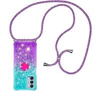 HomiTunky Collier pour Oppo A54 5G/A74 5G Coque Glitter Quicksands étui de téléphone avec Cordon, Tour de Cou Lanière en Corde Housse pour Smartphone Lanyard Case - Cover Necklace Stylée