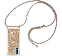 HomiTunky Collier pour Oppo A54 5G/A74 5G Coque Glitter Quicksands étui de téléphone avec Cordon, Tour de Cou Lanière en Corde Housse pour Smartphone Lanyard Case - Cover Necklace Stylée