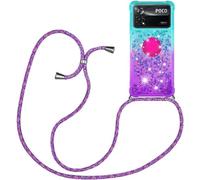 HomiTunky Collier pour Xiaomi Poco X4 Pro 5G Coque Glitter Quicksands étui de téléphone avec Cordon, Tour de Cou Lanière en Corde Housse pour Smartphone Lanyard Case Cover