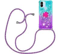 HomiTunky Collier pour Xiaomi Redmi A1 Coque Glitter Quicksands étui de téléphone avec Cordon, Tour de Cou Lanière en Corde Housse pour Smartphone Lanyard Case - Cover Necklace Stylée