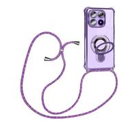 HomiTunky Coque pour Honor Magic 8 Pro 5G avec Cordon de Collier, Cover Transparente Silicone TPU Souple avec Support Annulaire Lanière Réglable Longueur Chaîne Lanyard Etui, Violet