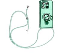 HomiTunky Coque pour Oppo A80 5G avec Cordon de Collier, Cover Transparente Silicone TPU Souple avec Support Annulaire Lanière Réglable Longueur Chaîne Lanyard Etui, Vert