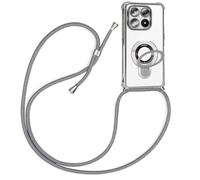 HomiTunky Coque pour Xiaomi 15T Pro avec Cordon de Collier, Cover Transparente Silicone TPU Souple avec Support Annulaire Lanière Réglable Longueur Chaîne Lanyard Etui, Gris