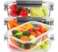 Homiu Lot de 3 boîtes alimentaires en verre avec couvercles | Boîtes hermétiques pour la préparation des repas | Sans BPA et anti-fuite | Réutilisables - Passe au micro-ondes, au congélateur et au