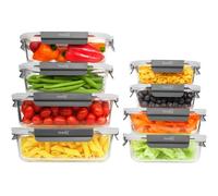 Homiu Lot de 8 boîtes alimentaires en verre avec couvercles, hermétiques pour la préparation des repas, sans BPA, anti-fuite, réutilisables, passent au micro-ondes, au congélateur et au four