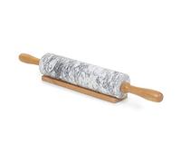 Homiu Rouleau à pâtisserie en marbre pour la cuisson au four avec support en bois 46,5 x 6 x 6 centimètres Facile à nettoyer Fini moucheté résistant Blanc