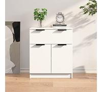 homiuse Buffet 60x30x70cm Crédences Élégance Exquise Armoire Console Dotée d'un Tiroir et de Deux Portes Meuble de Rangement Salon Vaisseliers pour Cuisine Blanc Bois d'ingénierie