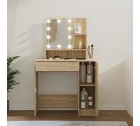 homiuse Coiffeuse avec LED Chêne Sonoma 86,5x35x136 cm Bois d'ingénierie Table de Maquillage Elégante Décoration de Chambre à Coucher Table de Toilette avec Rangement Cosmétique Parfums