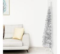 HOMIUSE Demi Sapin de Noël Artificiel Mince avec Support Argenté 180 cm Arbre de Noël Artificiel Décorations de Noël Fairytrees Sapin de Noel Réaliste Christmas Tree Interieur