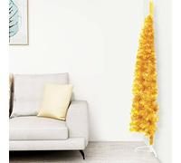 HOMIUSE Demi Sapin de Noël Artificiel Mince avec Support Doré 180 cm Arbre de Noël Artificiel Décorations de Noël Fairytrees Sapin de Noel Réaliste Christmas Tree Interieur