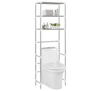 homiuse Etagère de Salle de Bain 3 Niveaux Argenté 53x28x169 cm Meuble Toilettes WC Rangement Machine a Laver Support de Rangement au-Dessus Lave-Linge Stocker Détergent Lessive Shampooing
