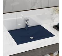 HOMIUSE Lavabo avec Trou de Robinet Bleu Foncé Mat 60x46 CM CéRamique Vasque à Poser Salle de Bain Lavabo Salle de Bain Lavabo à Poser Sur Meuble Trop-Plein Encastrable ou Suspendu Rectangulaire