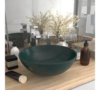 HOMIUSE Lavabo de Salle de Bain CéRamique Vert Foncé Rond Vasque à Poser Salle de Bain Lavabo Salle de Bain Lavabo Wc Lave-Mains éVier-Lavabo à Poser Sur Meuble Lavabo sur Table 28x10 cm