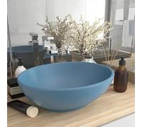 HOMIUSE Lavabo Ovale de Luxe Bleu Clair Mat 40x33 CM CéRamique Vasque à Poser Salle de Bain Lavabo Salle de Bain Lavabo Wc Lave-Mains éVier-Lavabo à Poser Sur Meuble Lavabo sur Table