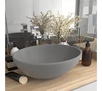 HOMIUSE Lavabo Ovale de Luxe Gris Clair Mat 40x33 CM CéRamique Vasque à Poser Salle de Bain Lavabo Salle de Bain Lavabo Wc Lave-Mains éVier-Lavabo à Poser Sur Meuble Lavabo sur Table