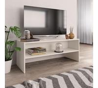 homiuse Meuble TV Blanc 100x40x40 cm Aggloméré Bibliothèque Style Classique Support de TV Table TV Meuble Salon Armoire TV Chambre Meuble de Télévision Etagère à Livres Magazines